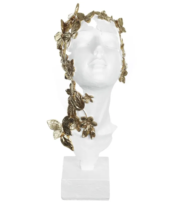 Escultura florarte rosto 57577001 branco dourado(bl)