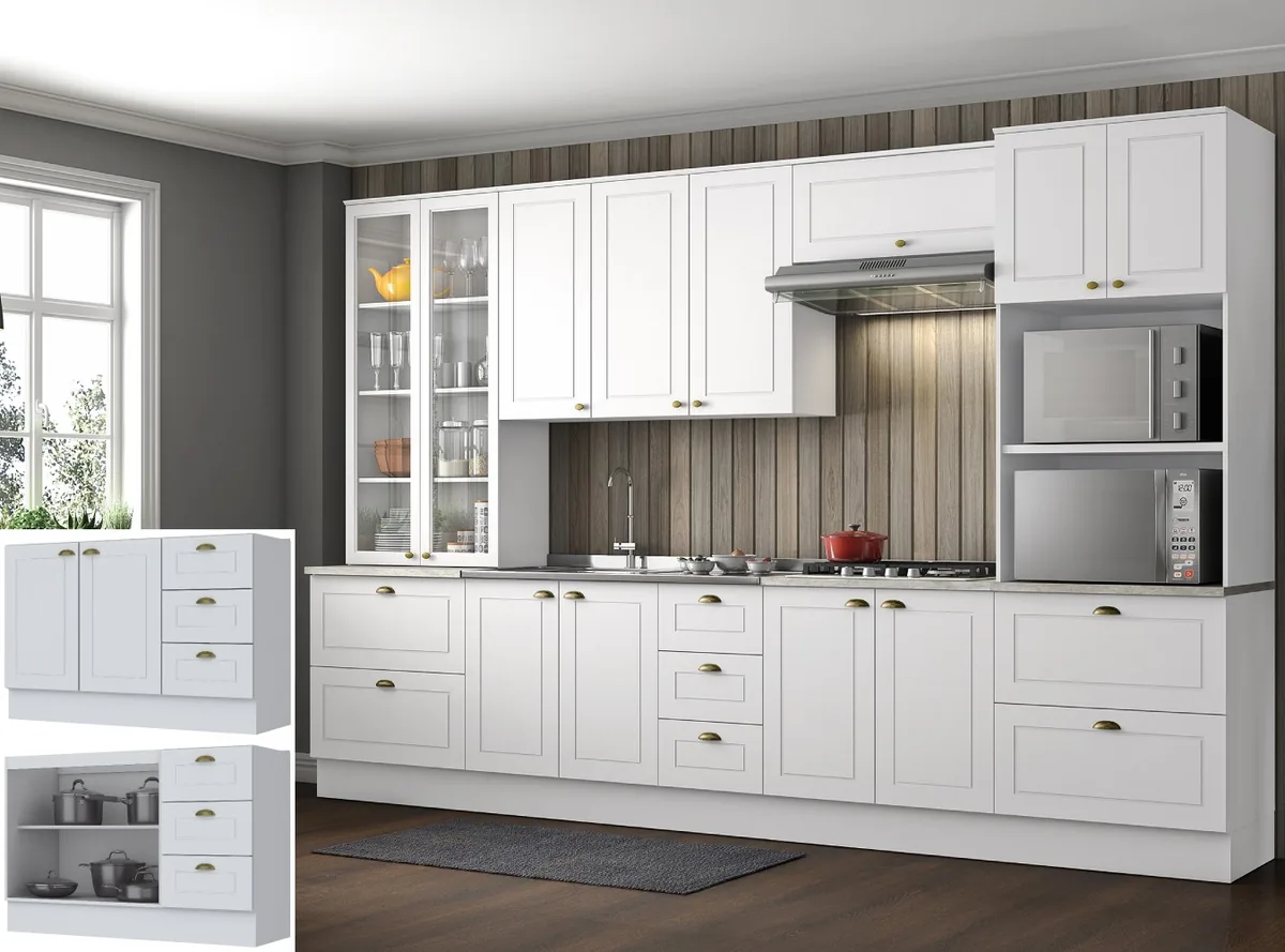 Balcao pia henn americana 1.20mt 2pt 3gv s/tampo c353-05  branco