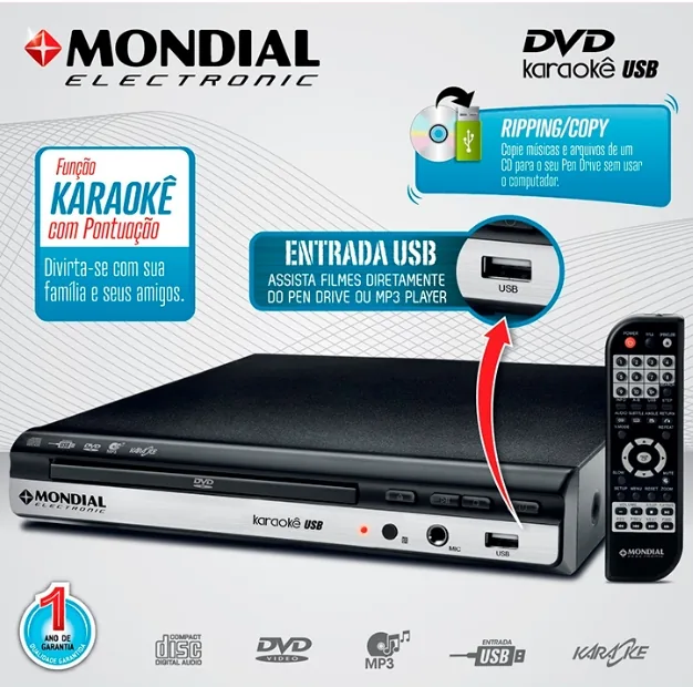 DVD MONDIAL D-20 USB/KARAOKE ANTIGO:D-15