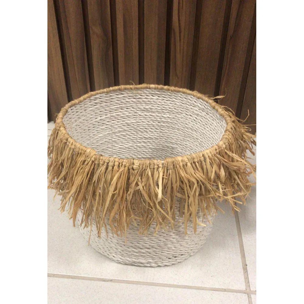CESTO ARMAZEM BALI PALHA C/FRANJA M