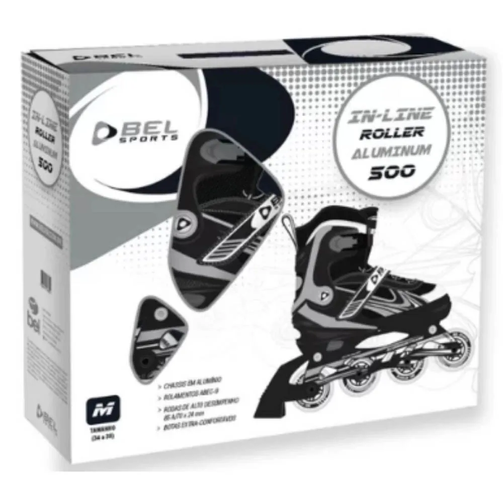 ROLLER ADULTO ALUMINUM 34-37 PT/CZ/BR MOR ANTIGO:BEL 3695 PRETO/CINZA 6