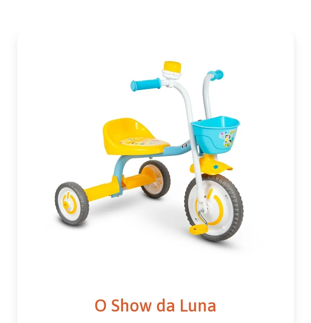 TRICICLO NATHOR CHARM AZUL/ROSA/BRANCO ANTIGO:O SHOW DA LUNA AMARELO/AZUL/BRANCO