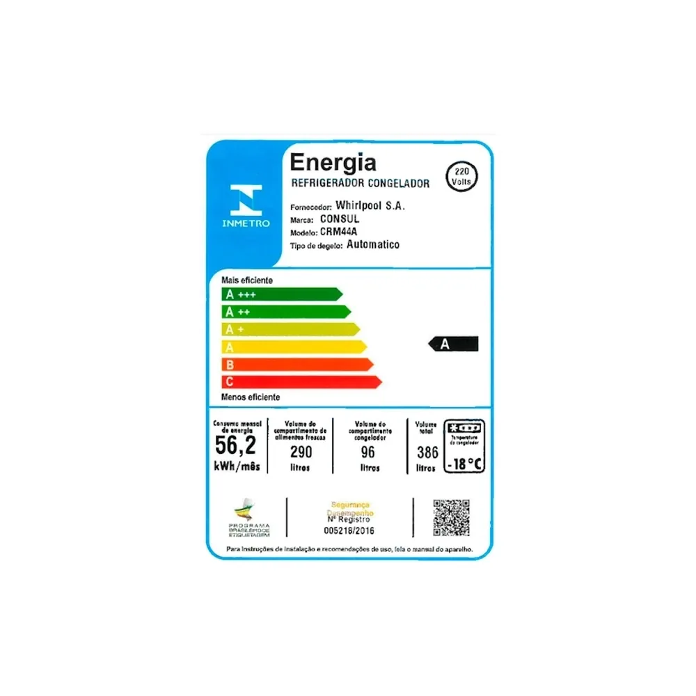 REFRIGERADOR CONSUL CRM44MBBNA 377LT FROST FREE BRANCO 220V - ANTIGA: CRM44ABBNA 386LT 2