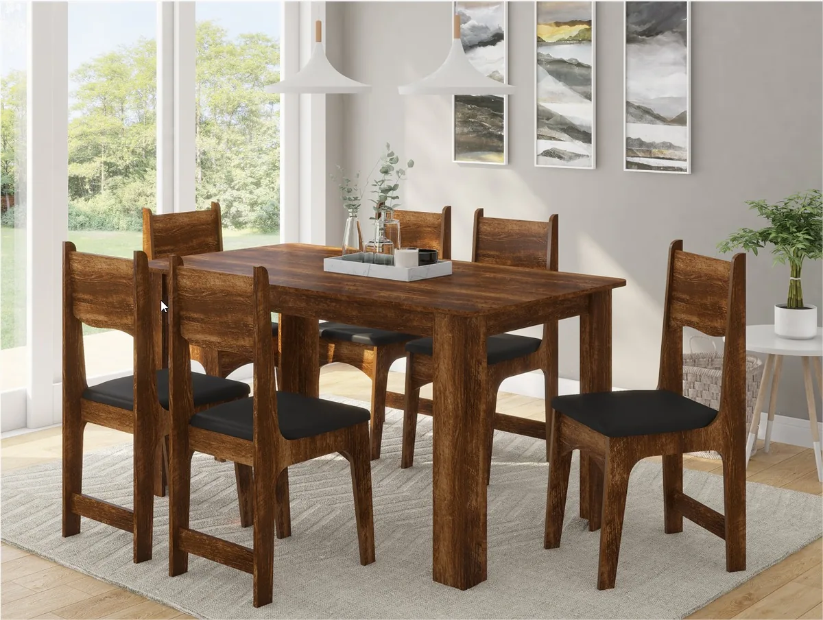 JOGO MESA SONETTO 6C PEROLA/NICOLI 150X080 RUSTICO CORINO PRETO