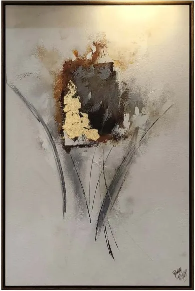 QUADRO LEART 0.60X0.60 PINT A MAO TULIPA DOURADO CENTRO(BL)