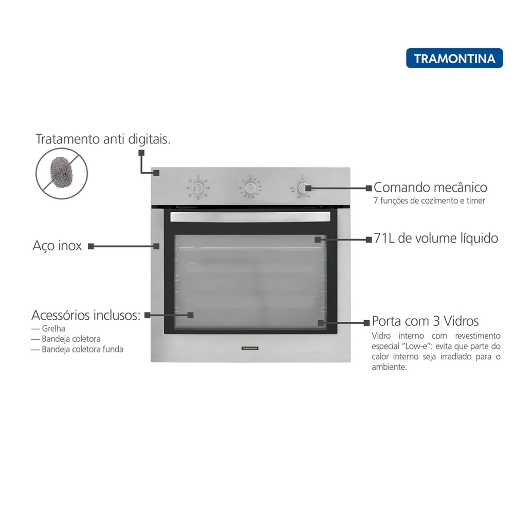 FORNO EMBUTIR ELETRICO 71LT 94866220 TRAMONTINA NEW INOX 220V(BL) 4