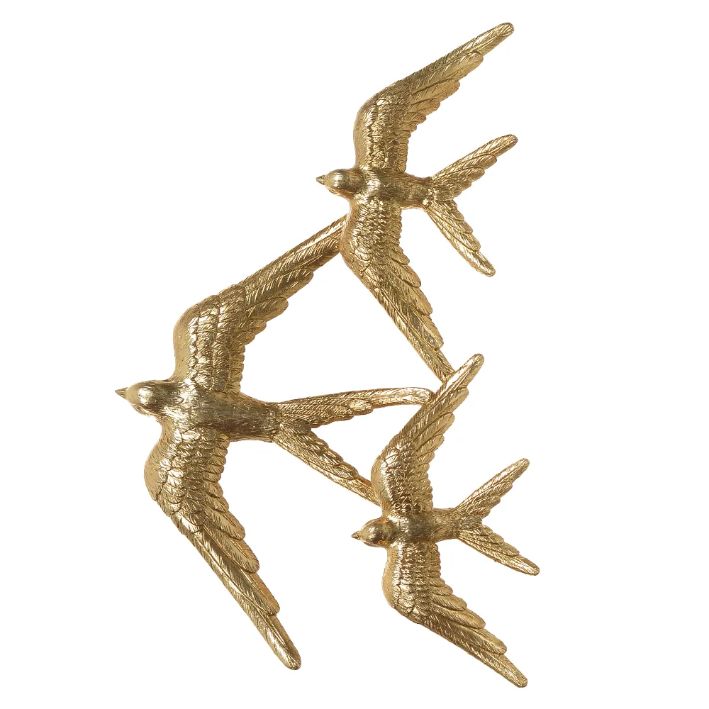 Escultura parede florarte 87504001 passaros dourado(bl)