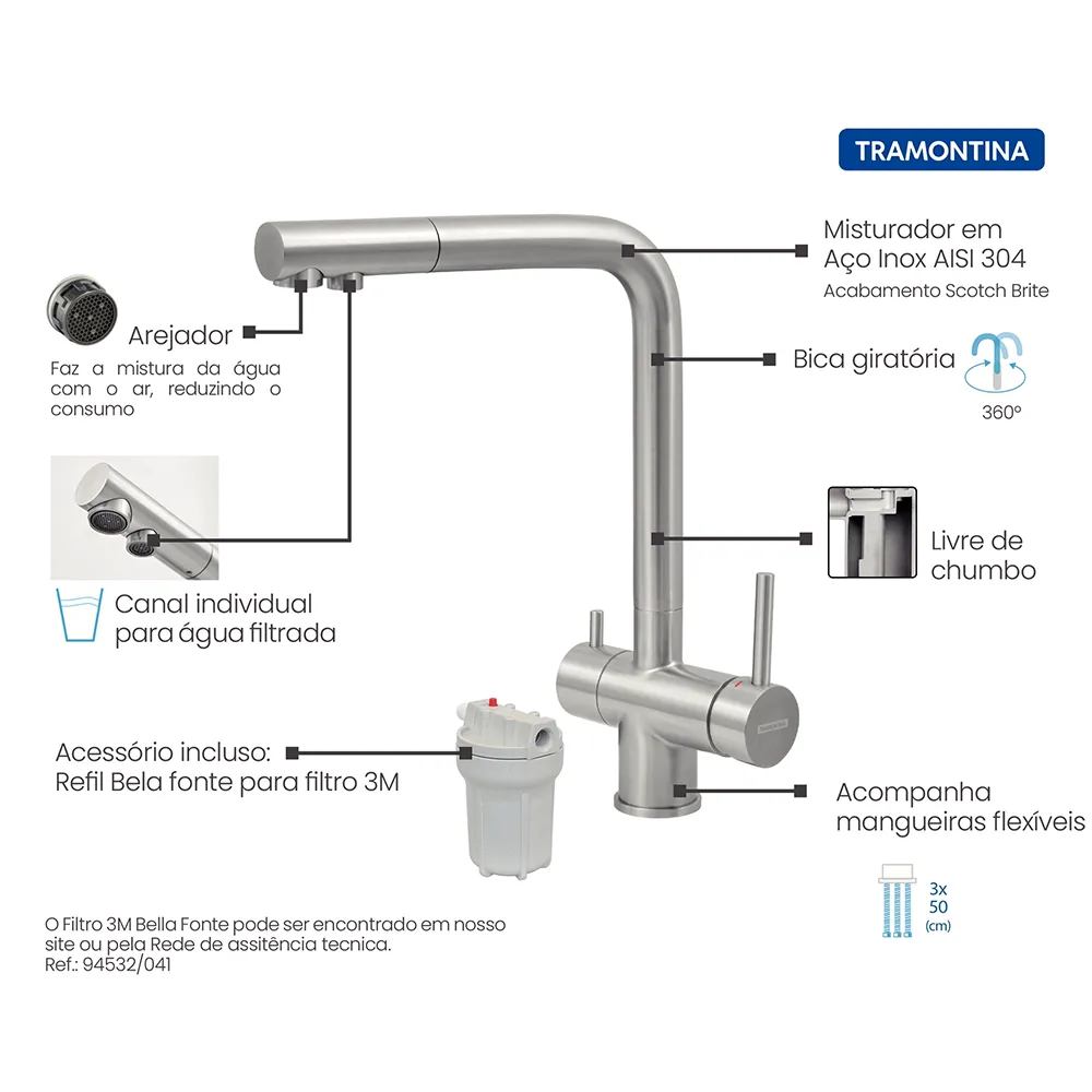 MISTURADOR MONO TRAMONTINA 94520/025 INOX MONDE(BL) 4