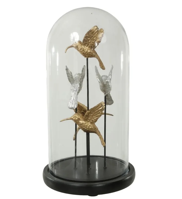 Escultura florarte 97270001 vidro redoma passaro(bl)