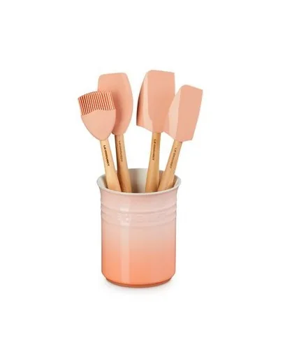 KIT 4 ESPATULAS E PORTA UTENSILIO LE CREUSET PECHE(BL)
