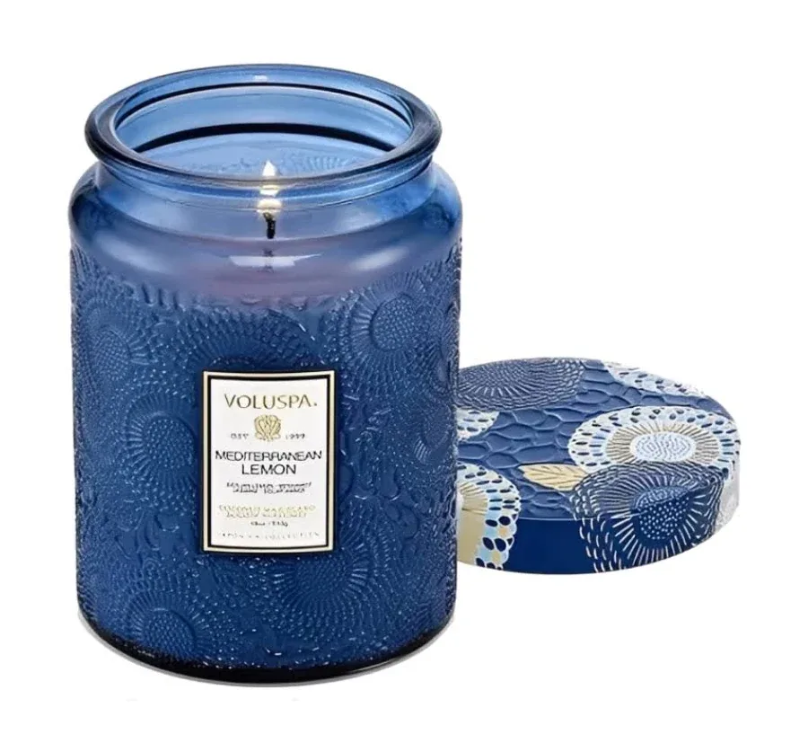VELA POTE VIDRO VOLUSPA G 100H MEDITERRANEN LEMON(BL)