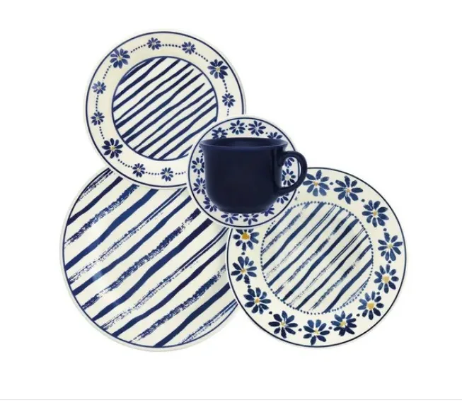 APARELHO JANTAR OXFORD MARGARIDAS 30PC AZUL