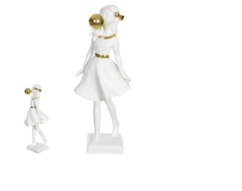 Escultura menina florarte poliresina branco dourado 87072001(bl)