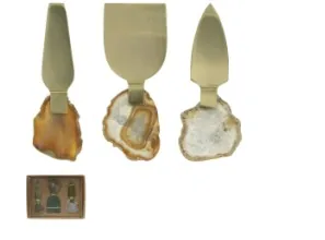 Conj facas p/ queijo florarte aco inox 3pecas agata dourado 53230001(bl)