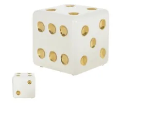 Escultura dado florarte ceramica branco dourado 84431001(bl)