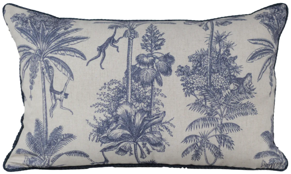 ALMOFADA DECORTEXTIL 424-94 LINHO CRU ESTAMPA FLORESTA CORDA AZUL(BL)