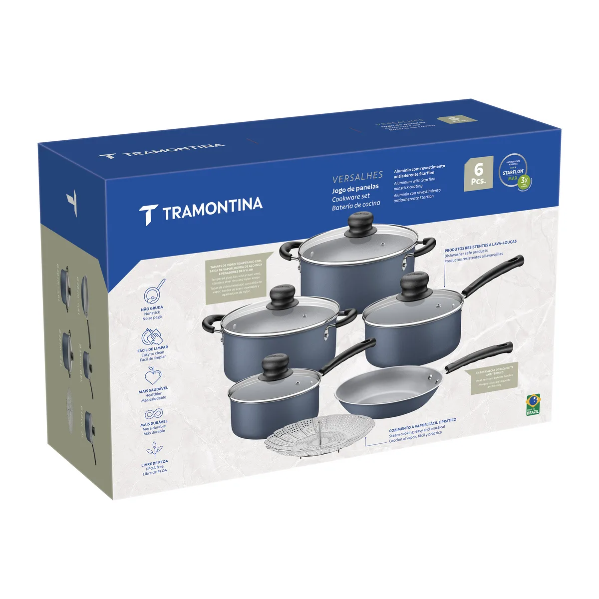 JOGO PANELA TRAMONTINA 6PC VERSALHES 20698/190 AZUL 2