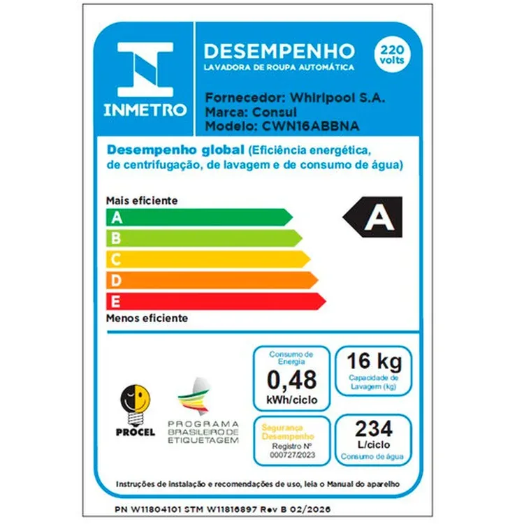 LAVADORA CONSUL CWN16ABBNA 16KG BRANCA 220V 4