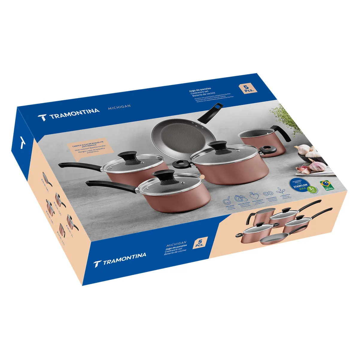 JOGO PANELA TRAMONTINA 5PC MICHIGAN 28299/497 MARRON 2
