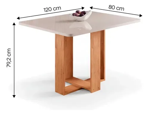 Mesa viero teka  1.20x0.80 mel tampo mdf vidro off/white