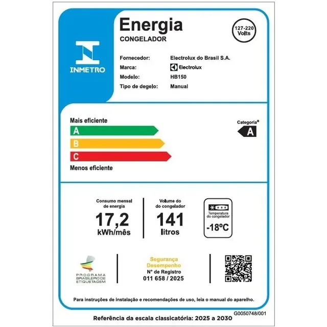 FREEZER HORIZ. ELECTROLUX HB150 141LT  INVERTER BIVOLT 3