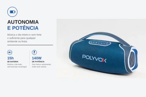 CAIXA SOM POLYVOX BLUETOOTH BOOMBOX XB-2 140W AZUL/PRETA 2