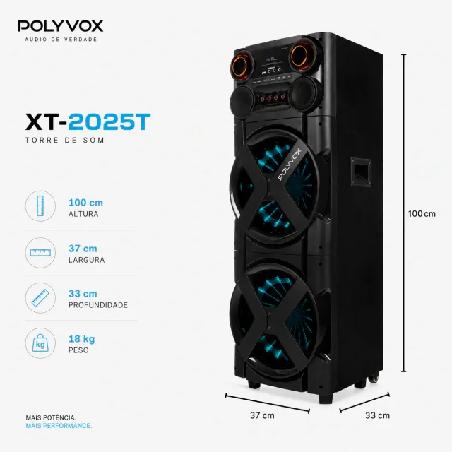 CAIXA SOM POLYVOX S/BATERIA XT-2025T 2500W 2