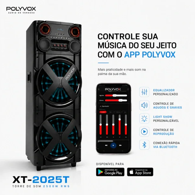 CAIXA SOM POLYVOX S/BATERIA XT-2025T 2500W 3