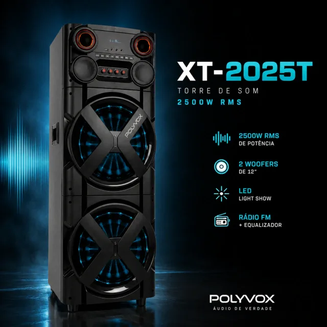 Caixa som polyvox s/bateria xt-2025t 2500w