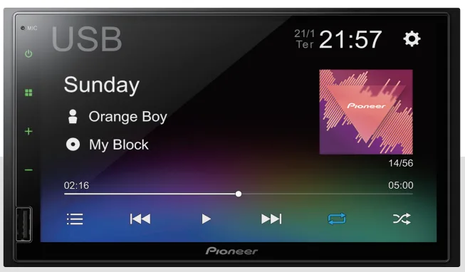 Auto radio pioneer dmh-145br central multimidia 7" bluetooth/usb/aux/fm