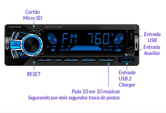 AUTO RADIO ROADSTAR RS-2751BR PLUS BLUETOOTH/USB/FM 3