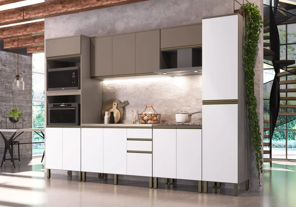 KIT COZINHA CADORIN DIAMANTE 6PC 2.18MT FUME/BRANCO