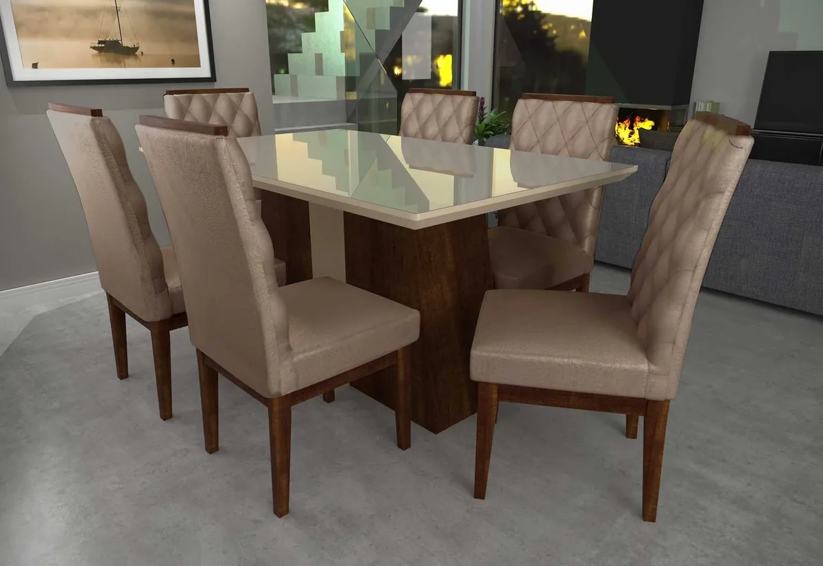 Jogo mesa sea 6c elegance 1.60x0.90 castanho tampo fendi/tc conce