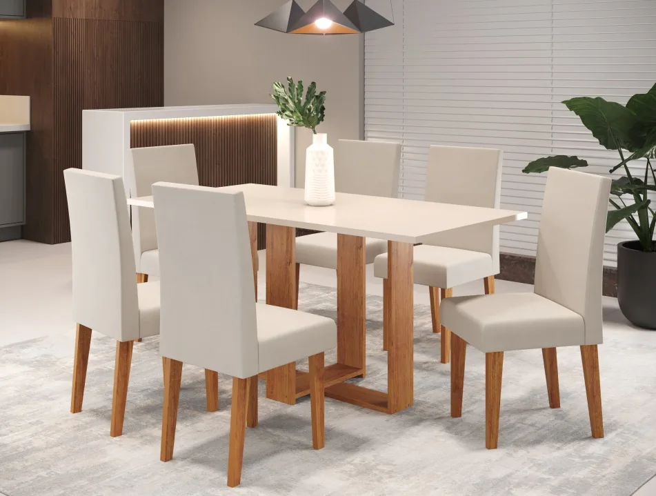 Jogo mesa viero 6c carisma/venus 1.60 mel tampo mdf vidro mel/veludo perola